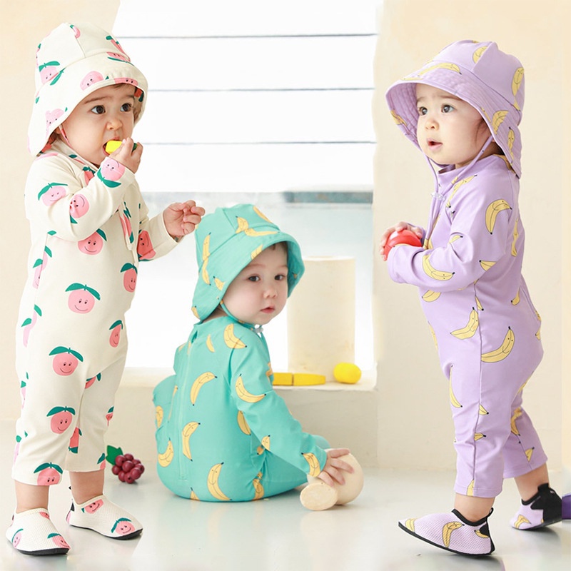 Bộ Đồ Bơi Một Mảnh Tay Dài In Hình Trái Cây Dễ Thương Dành Cho Bé Trai Gái 1-7 Tuổi