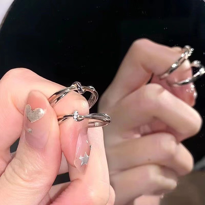 Set 2 Nhẫn Bạc Cổ Điển Có Thể Điều Chỉnh Kích Thước Dành Cho Cặp Đôi