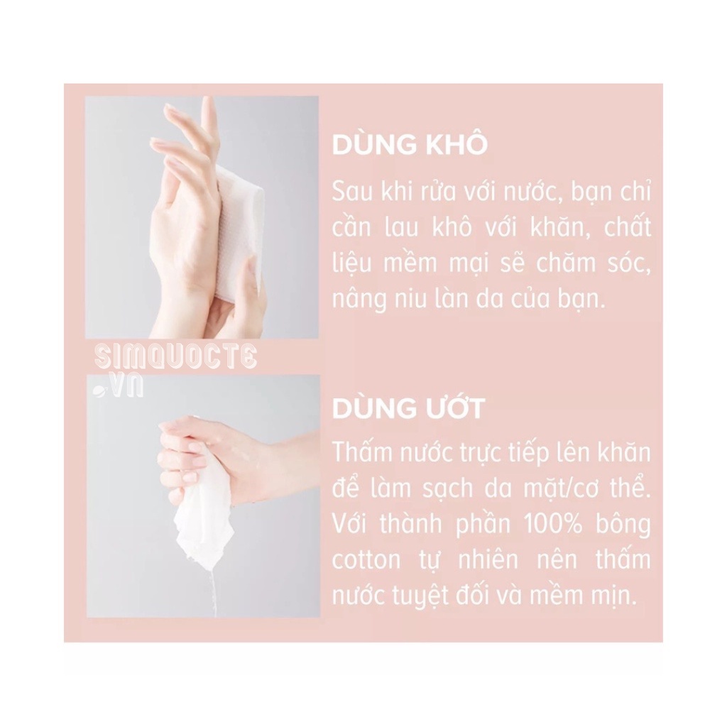 Khăn mặt khô Animerry đa năng dùng 1 lần lau mặt lau khô, khăn lau ướt - giấy lau mặt 100% cotton mềm mại