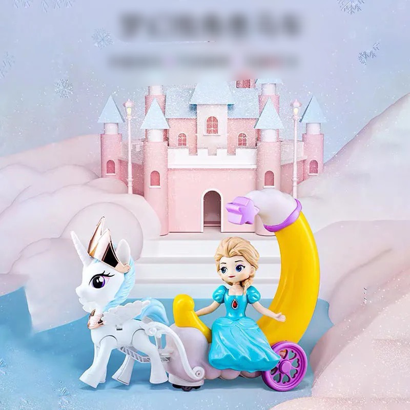 Đèn lồng Elsa, Sofia, Bạch Tuyết ngồi xe ngựa Pony chạy pin có nhạc có đèn cho bé chơi Trung Thu ngựa kỳ lân kéo xe