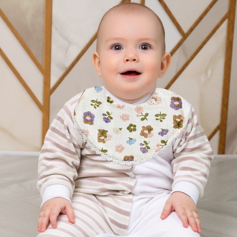 Yếm Ăn Vải cotton Họa Tiết Hoa Xinh Xắn Cho Bé