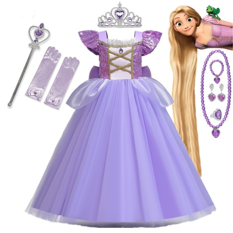 Đầm Hóa Trang Công Chúa Rapunzel NNJXD Phối Ren Đính Kim Sa Lấp Lánh Cho Bé Gái