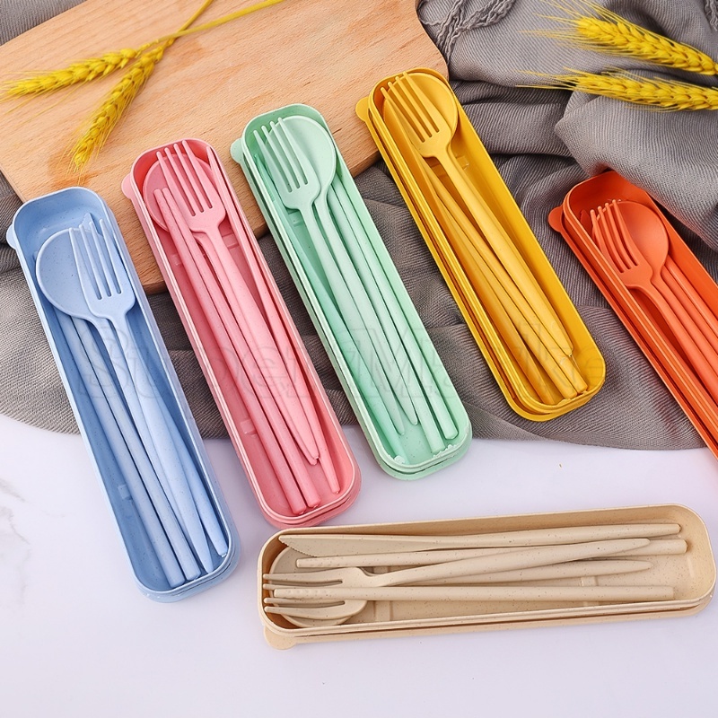 Bộ 4 Muỗng Nĩa Ăn Trái Cây / Sushi / Mì / Kem Thân Thiện Với Môi Trường Kèm Hộp Đựng Dễ Cầm Chống Trượt Trọng Lượng Nhẹ