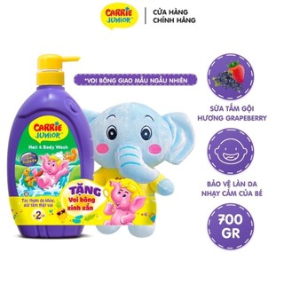 Sữa Tắm Gội cho bé Carrie Junior hương Grapeberry 700g + Voi bông (màu ngẫu nhiên)