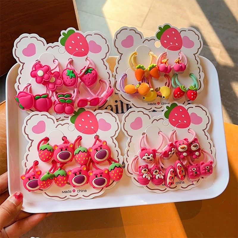 Set 10 Dây Buộc Tóc Lotso Gấu Dâu Họa Tiết Con Ếch Con Gấu Con Mèo Hoạt Hình Nhiều Họa Tiết Gấu Và Thỏ Xinh Xắn
