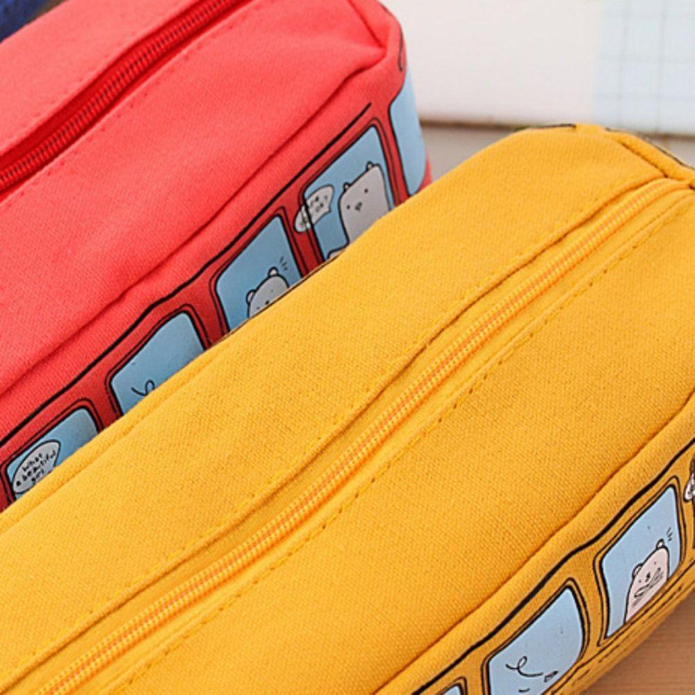 UUMIR Túi Đựng Bút Vải Canvas Cỡ Lớn In Hoạt Hình Xe Buýt Có Khóa Kéo Chuyên Dùng Cho Học Sinh