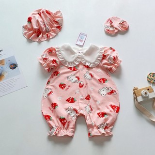 Đồ body sơ sinh bodysuit bodysleep cho bé gái sơ sinh họa tiết thỏ dâu kèm nón mintscloset mint's closet - bs6143