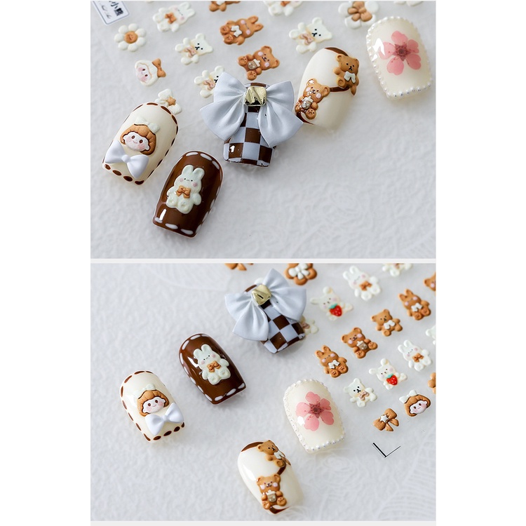 Nhãn Dán Móng Tay 3D Dập Nổi Hình Gấu / Thỏ / Dâu Tây Dễ Thương Chống Thấm Nước