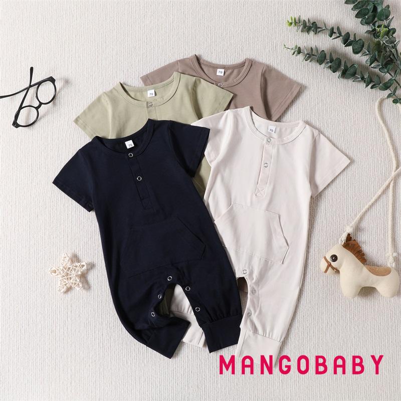 Bộ Áo Liền Quần Tay Ngắn Cài Nút Màu Trơn Thời Trang Mùa Hè Xinh Xắn Cho Bé Trai