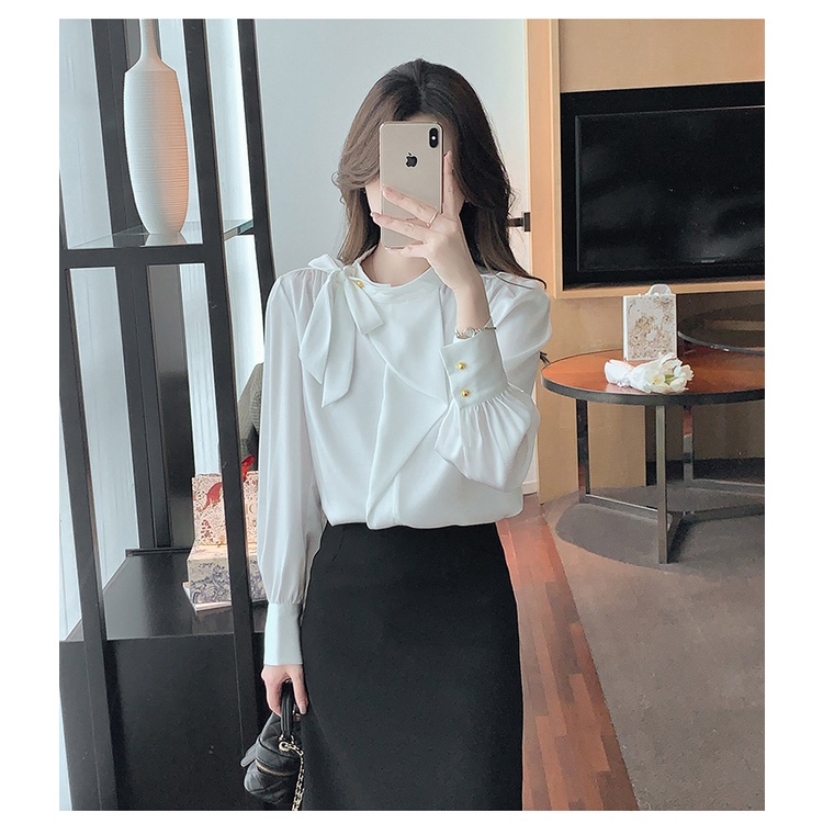 Áo Sơ Mi Thắt Nơ Tay Dài Thanh Lịch Thời Trang Mùa Thu