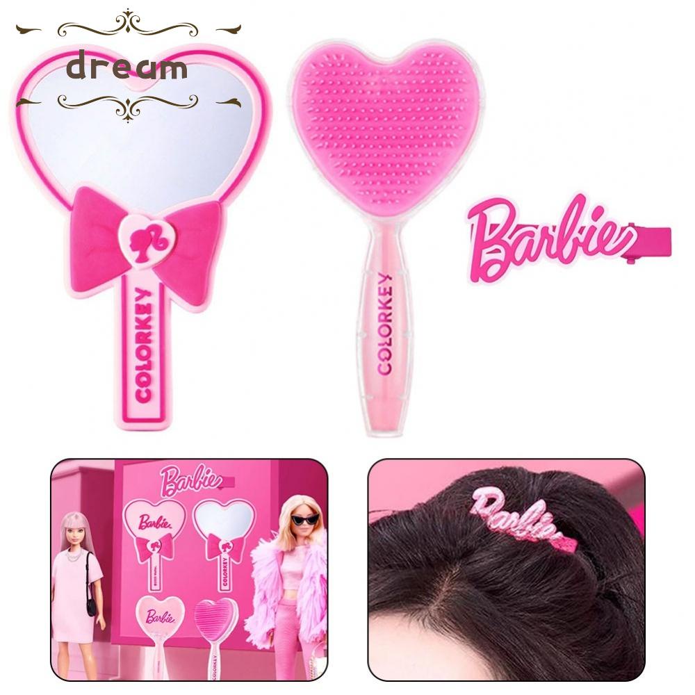 Cute Cartoon Creative Barbie Pink Hairpin Mirror Comb Pink Decor Dopamine Style