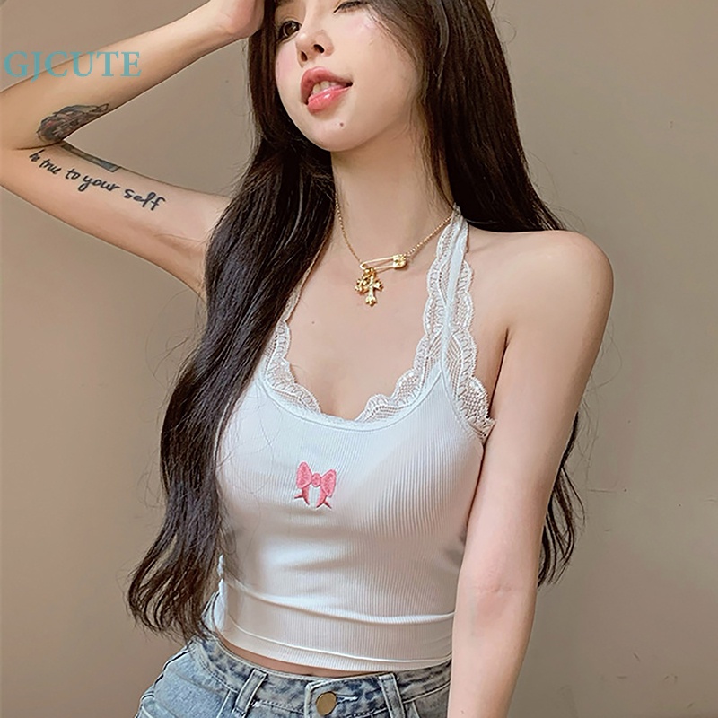 Áo Hai Dây Mỏng Mùa Hè Thêu Ren Thắt Nơ Gợi Cảm Cho Nữ WTD