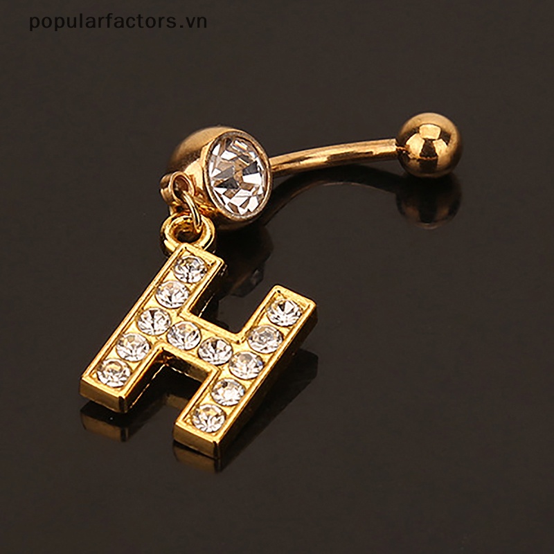 Khuyên Rốn Thép Không Gỉ Hình 26 Chữ Cái A Đến Z Đính Đá Pha Lê Quyến Rũ
