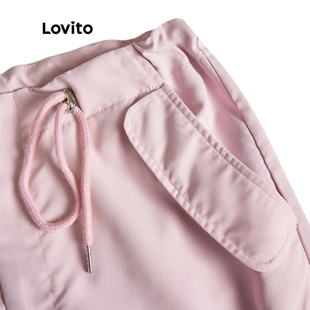Quần dài Lovito phối khoen có túi và dây rút màu trơn phong cách thường ngày cho nữ L39AD065 (hồng)