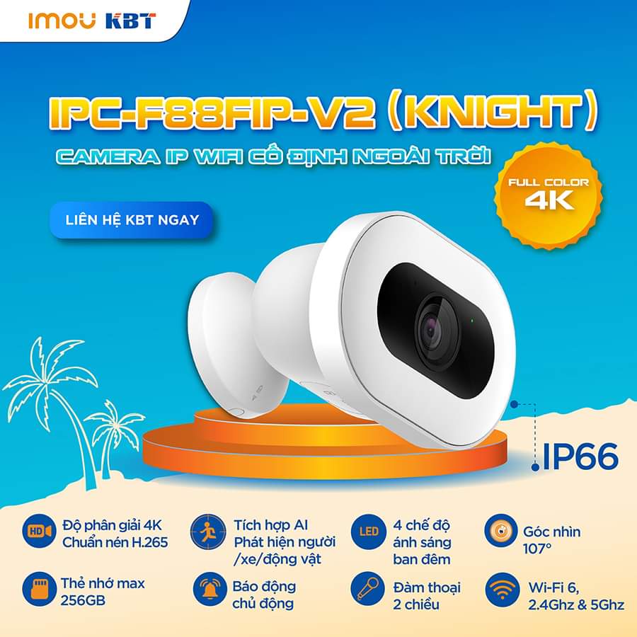 Camera Wifi cố định ngoài trời Imou Knight I IPC-F88FIP-V2 I 4K UHD I Phát hiện người/ phương tiện/ 