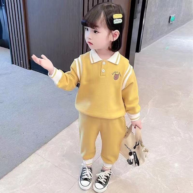 Bộ Áo Sơ Mi Dài Tay Kèm Quần Dài Phong Cách Phương Tây Thời Trang Xuân Thu Cho Bé Gái 90-140CM