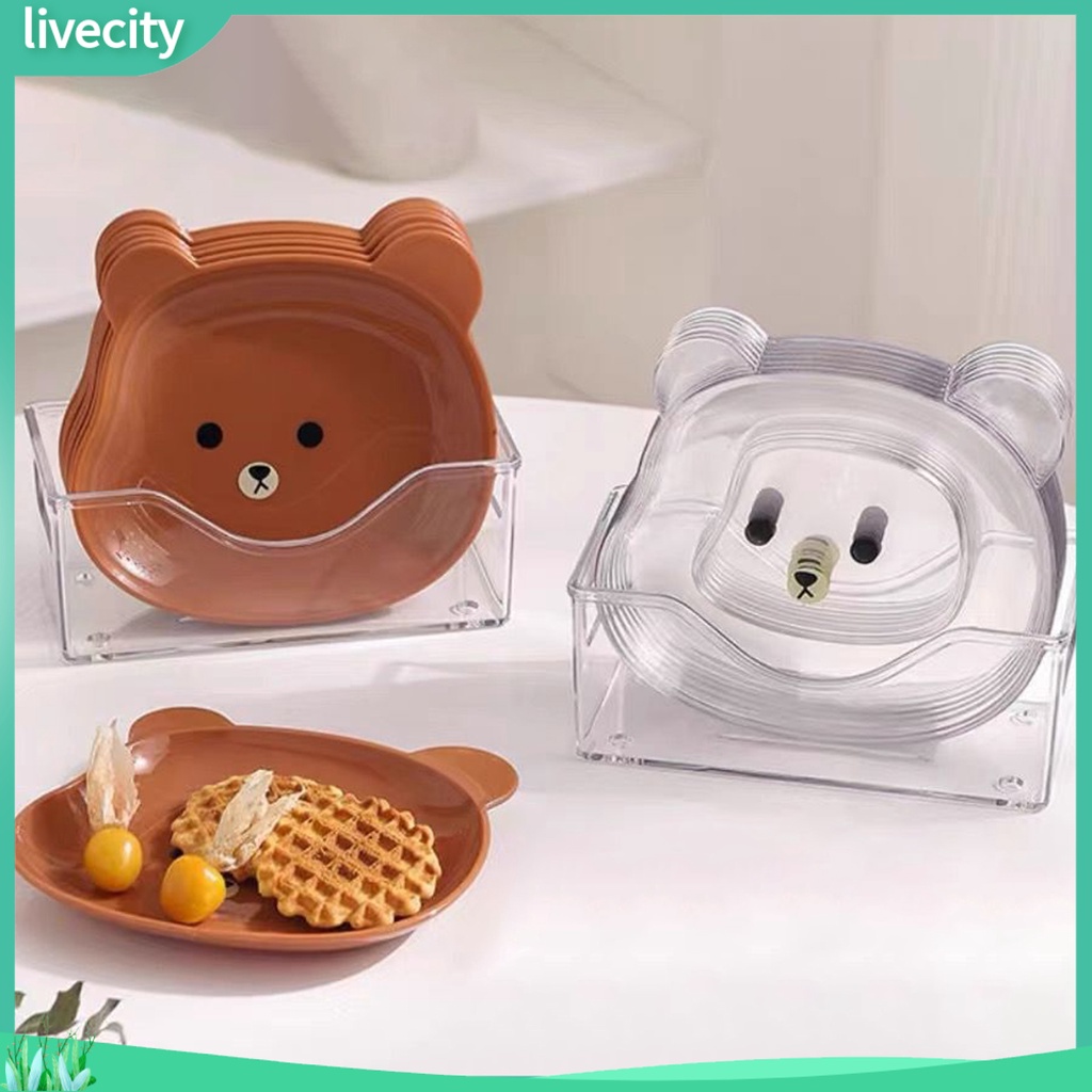 8 cái / bộ đĩa trái cây có thể xếp chồng lên nhau phim hoạt hình đầu gấu thức ăn cấp trong suốt bề mặt mịn cửa hàng món tráng miệng bánh nhẹ đồ ăn nhẹ kẹo phục vụ khay đồ dùng nhà bếp