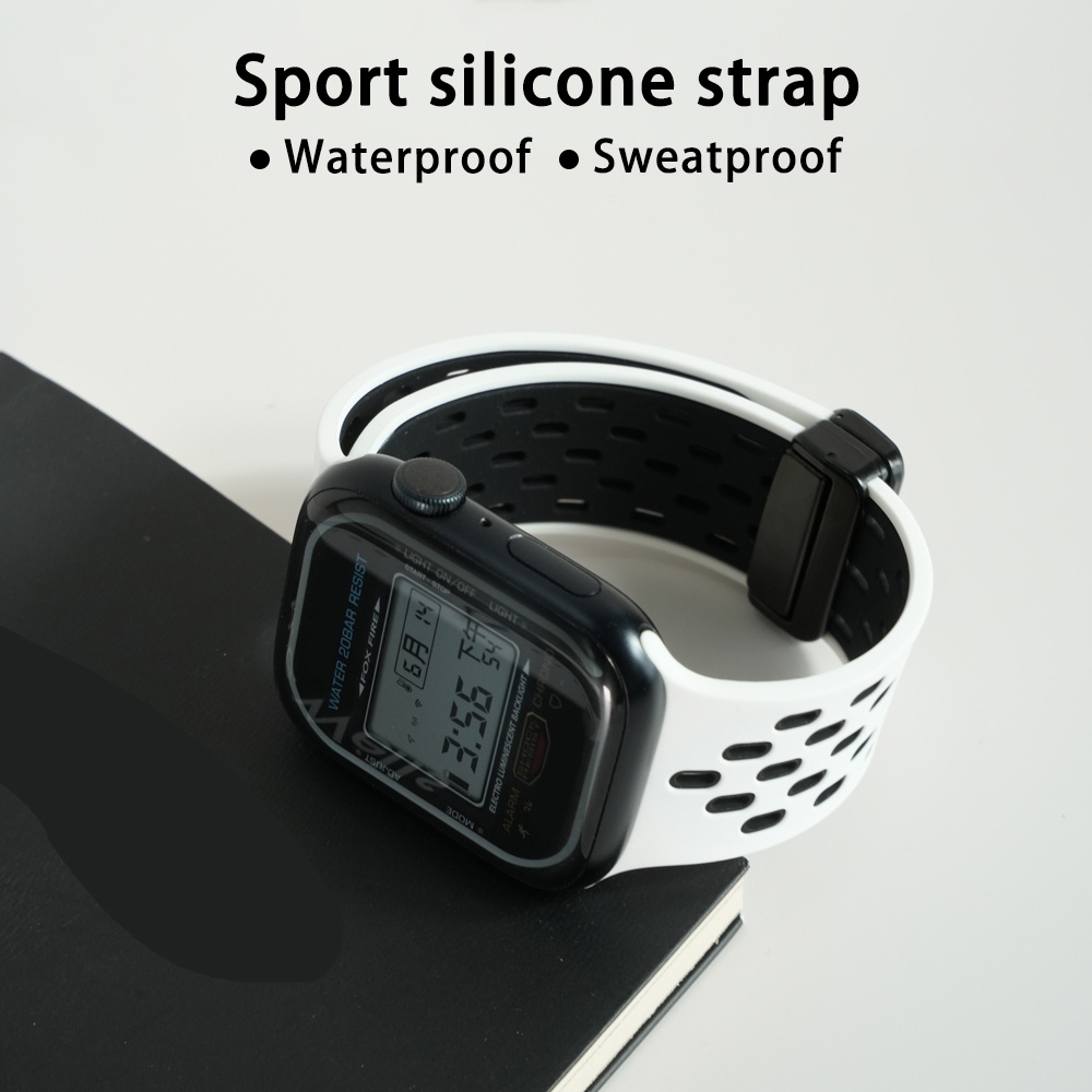 Dây đeo đồng hồ silicon d khóa từ tính cho apple smartwatch series 8 7 se 6 4 4 4 4 4 4 45 49mm