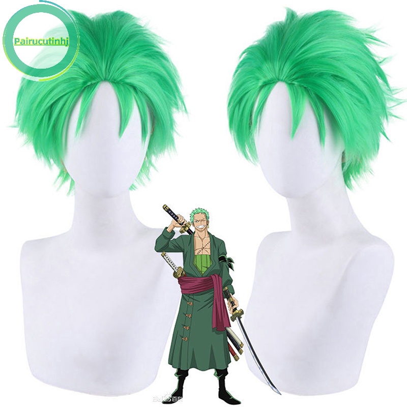 Pairhj anime one piece slicked-back green wig lớp ngắn roronoa zoro cosplay wig vn
