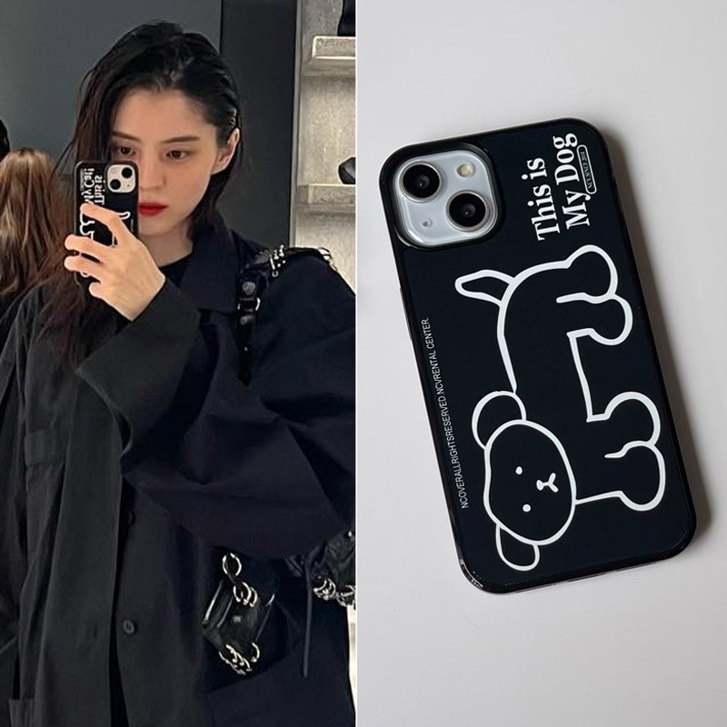 Vỏ điện thoại màu đen chó con dễ thương và mát mẻ cho 14pro / 13pro / 14promax / 13promax / 12/11 / xsmax / xr mobile phone protect case cover