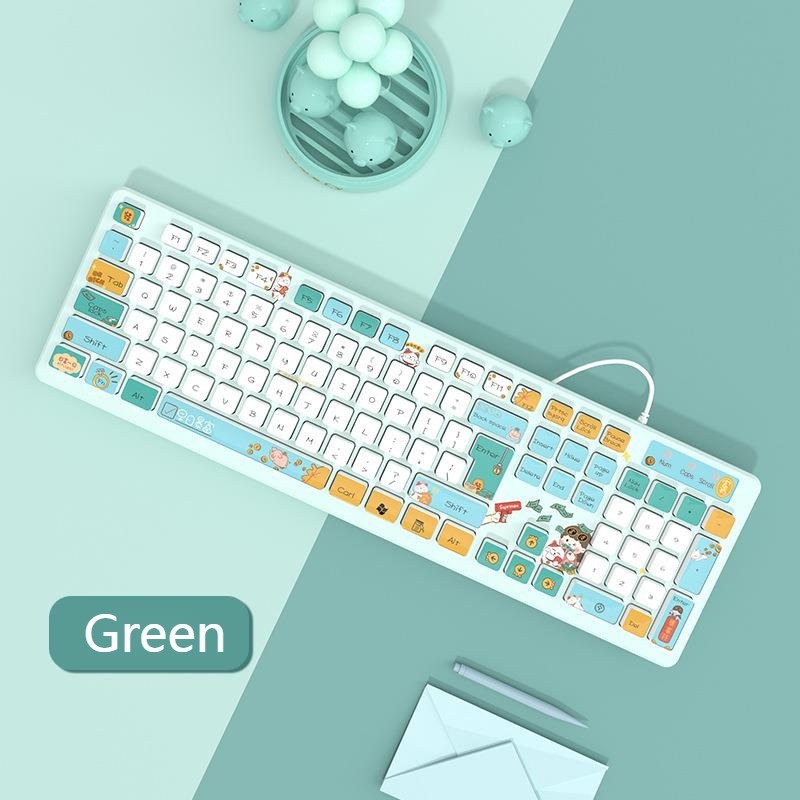 104 key kawaii bàn phím câm có dây máy tính xách tay trò chơi máy tính bàn phím hoạt hình sô cô la