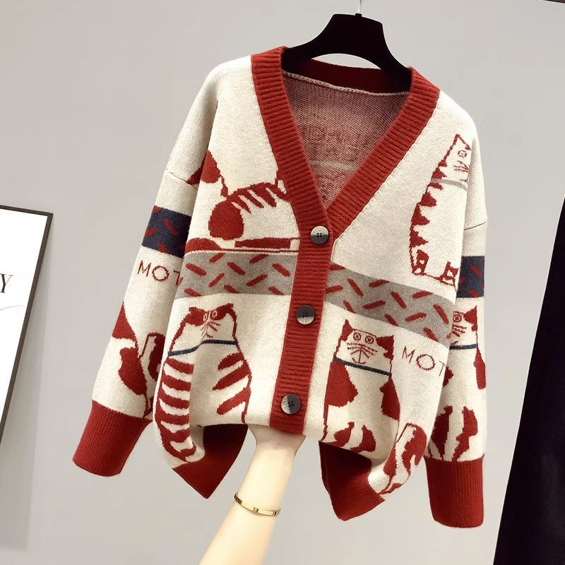 Áo Khoác Cardigan Cổ Chữ V Màu Sắc Tương Phản Phong Cách Hàn Quốc