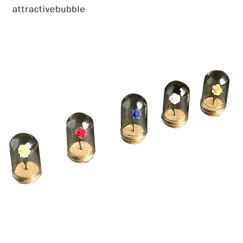 Atvn 1pc dollhouse miniature rose flower glass cover đồ trang trí little prince rose model home desktop decor toy martijn