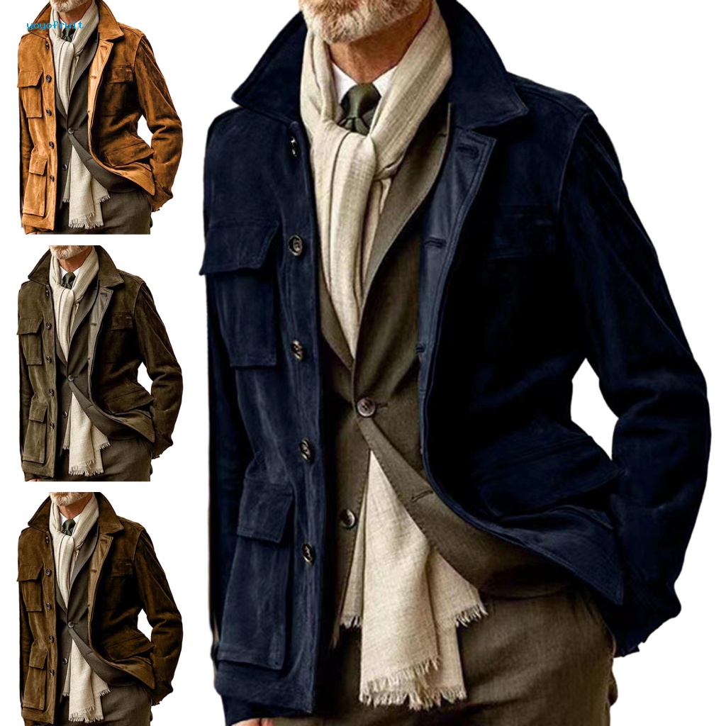 Yof áo khoác gió đơn giản nhưng thời trang áo khoác gió retro áo khoác nam retro trench coat phong cách multi-pocket winter jacket màu rắn đa năng cho mọi dịp