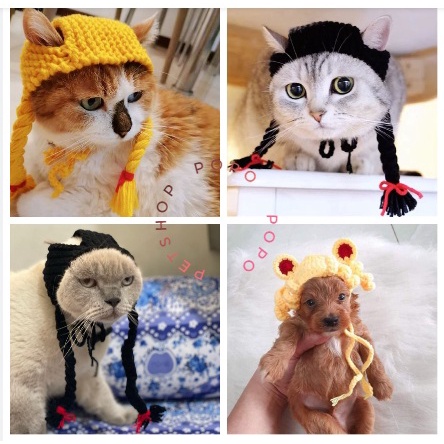 Nón Mũ Tóc Giả Thắt Bím 2 Bên Cosplay Cho Chó Mèo
