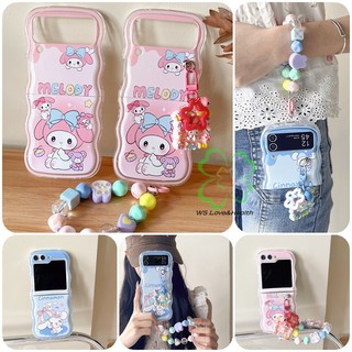 Ốp điện thoại lật trong suốt mềm vẽ hoạt hình cho Samsung Galaxy Z Flip 6 Z Flip 5 Z Flip 4 / 3 Vỏ có mặt dây chuyền TPU mềm Vòng tay trong suốt Dây đeo cổ tay Flip6 5