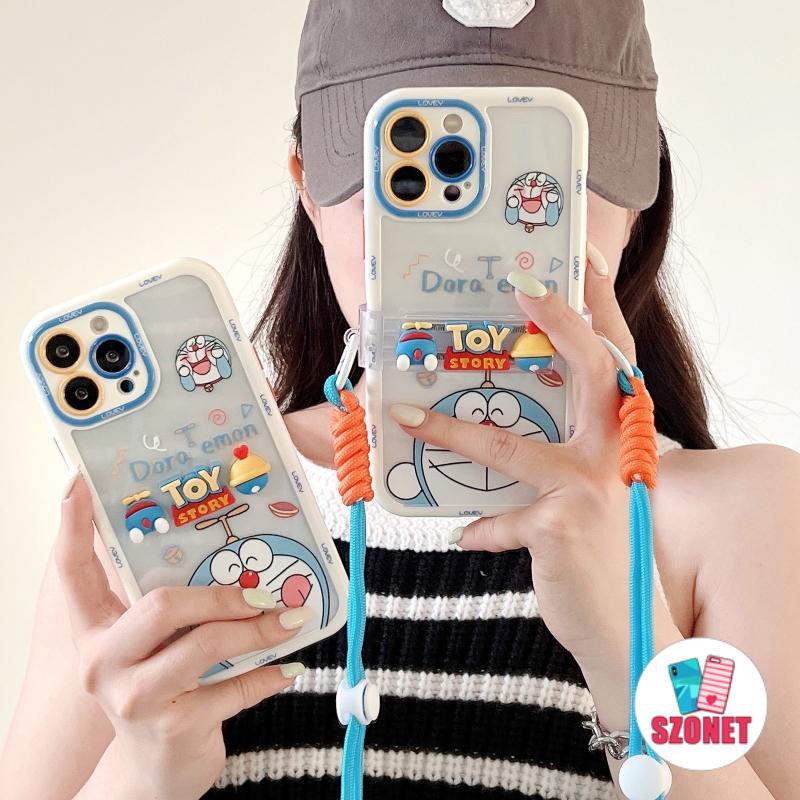 Dễ Thương Ốp Điện Thoại Dẻo Trong Suốt Họa Tiết Hoạt Hình Doremon Kèm Dây Đeo Cho iphone 15 14 13 12 11 pro max 14 plus
