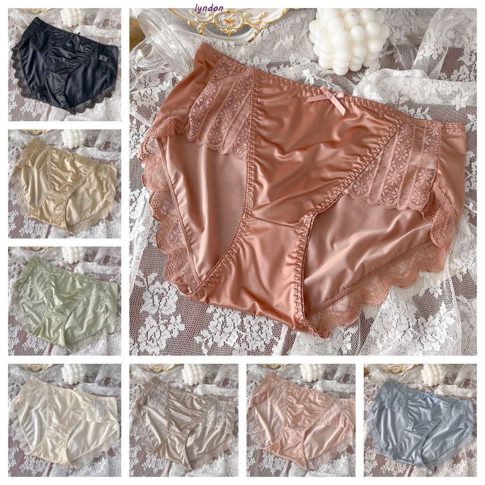 Lyndon ice silk underwear, soft lightweight sexy panties, mid eo thêu smooth satin bow lingerie women