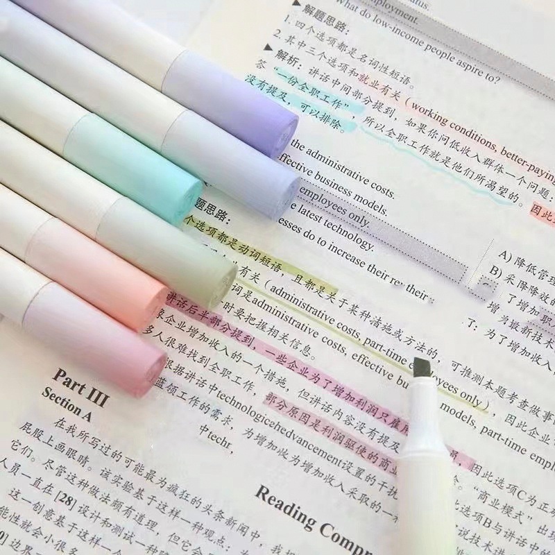 Set 4 bút đánh dấu highlight màu Pastel Trendy HI09 Bút dạ quang thân tròn Gradual màu dịu mắt