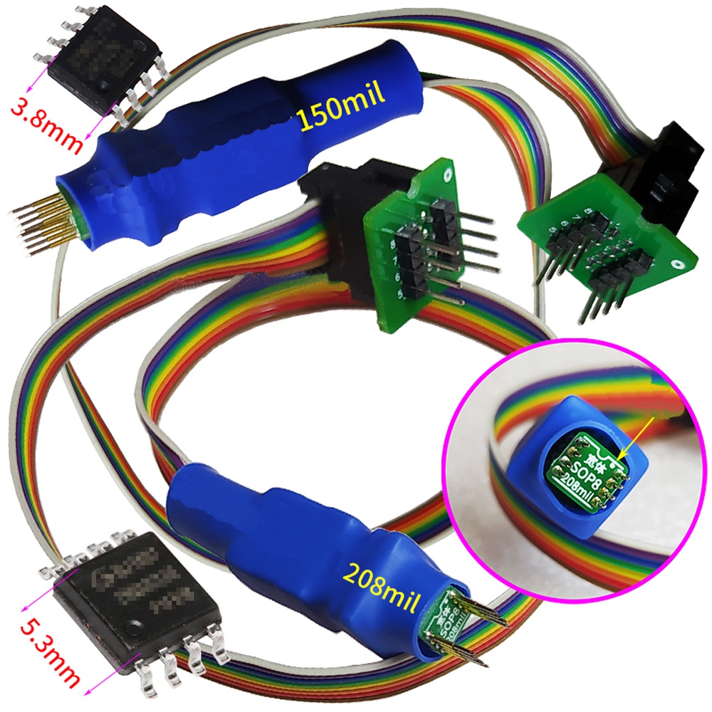 Soic8 sop8 test clip probe line khoảng cách 1,27mm cho lập trình mạch eeprom 93cxx / 25cxx / 24cxx trên lập trình usb rt809f ch341a