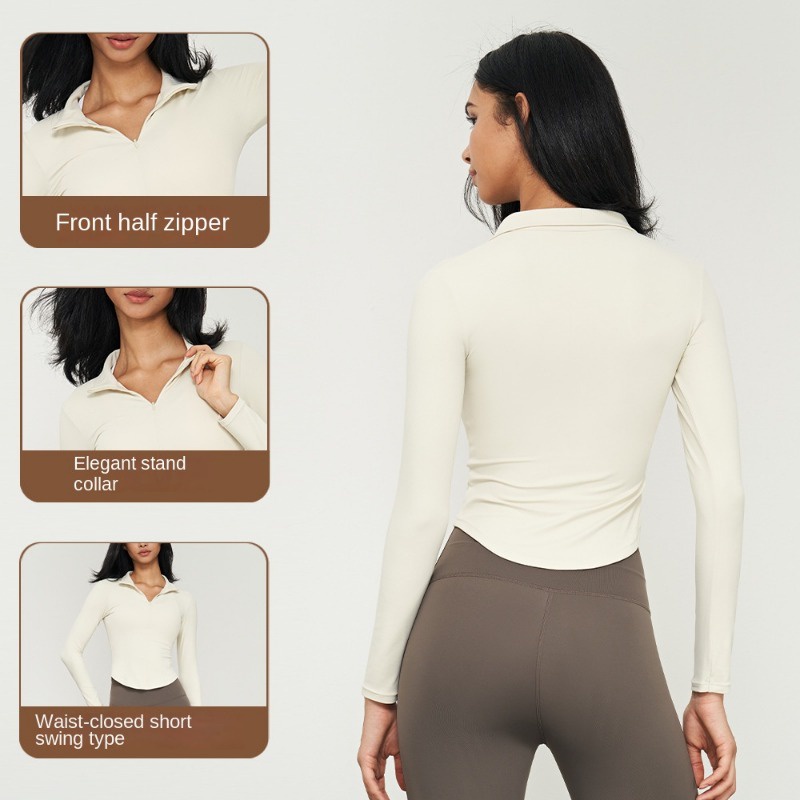 Áo Thun Thể Thao Dài Tay Cổ Đứng Có Khóa Kéo Thời Trang Cho Nữ