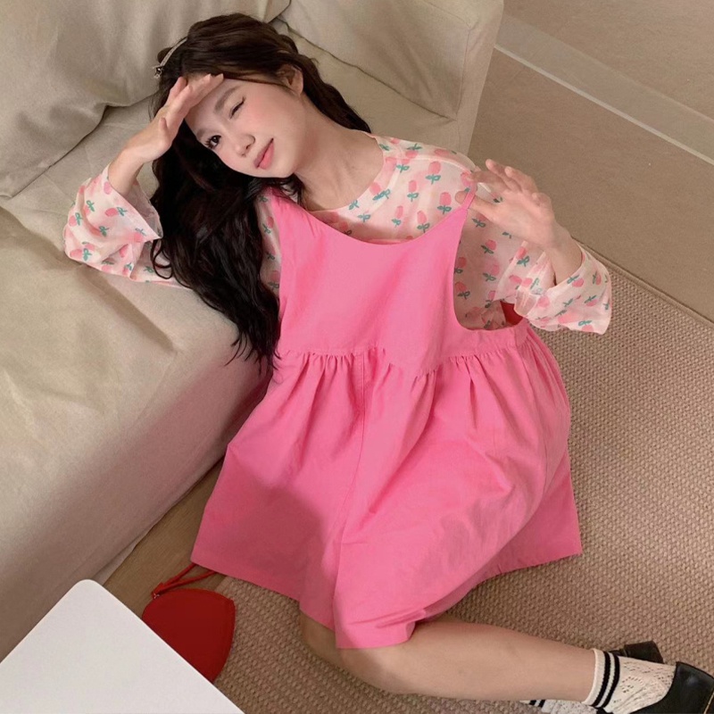 Đầm hai dây Ruo Bei Xuan lưng cao thời trang mùa hè ngọt ngào cho nữ