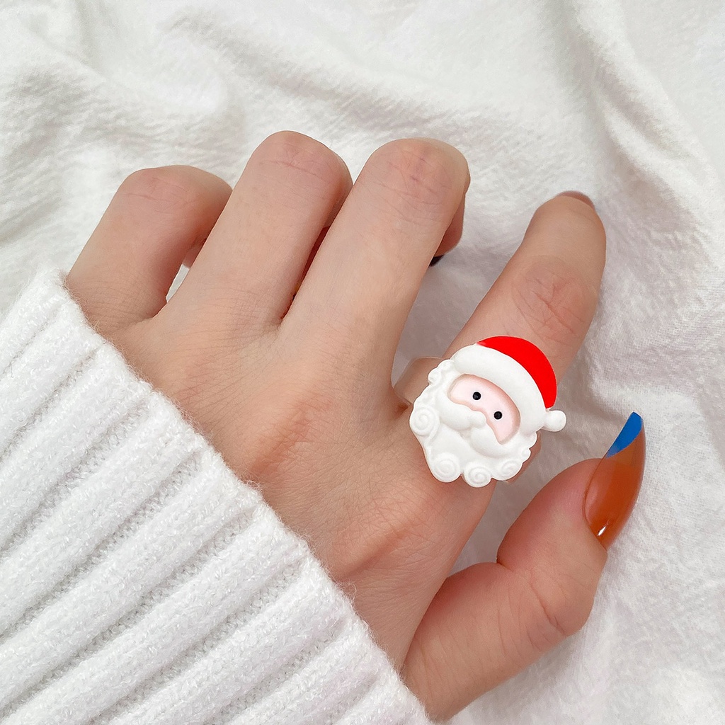 Hàn quốc instagram giáng sinh cá tính nhẫn hoạt hình dễ thương ông già noel elk snowman resin ring 100 với trang trí nữ bạn gái món quà giáng sinh