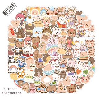 100 tờ ins little bear girl handbook stickers cartoon cute handbook stickers văn phòng phẩm dán hành lý sổ tay dán chống thấm nước