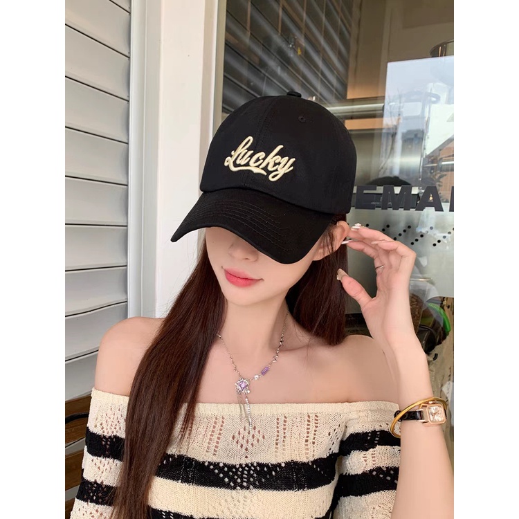 Super hot hàn quốc lucky letter thêu mũ che nắng đường phố của phụ nữ mũ bóng chày hợp thời trang