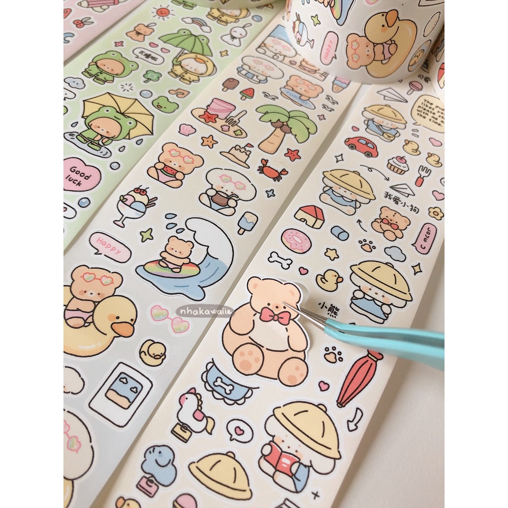 Nhãn dán sticker chiết trang trí toploader dạng cuộn Nhà Kawaii