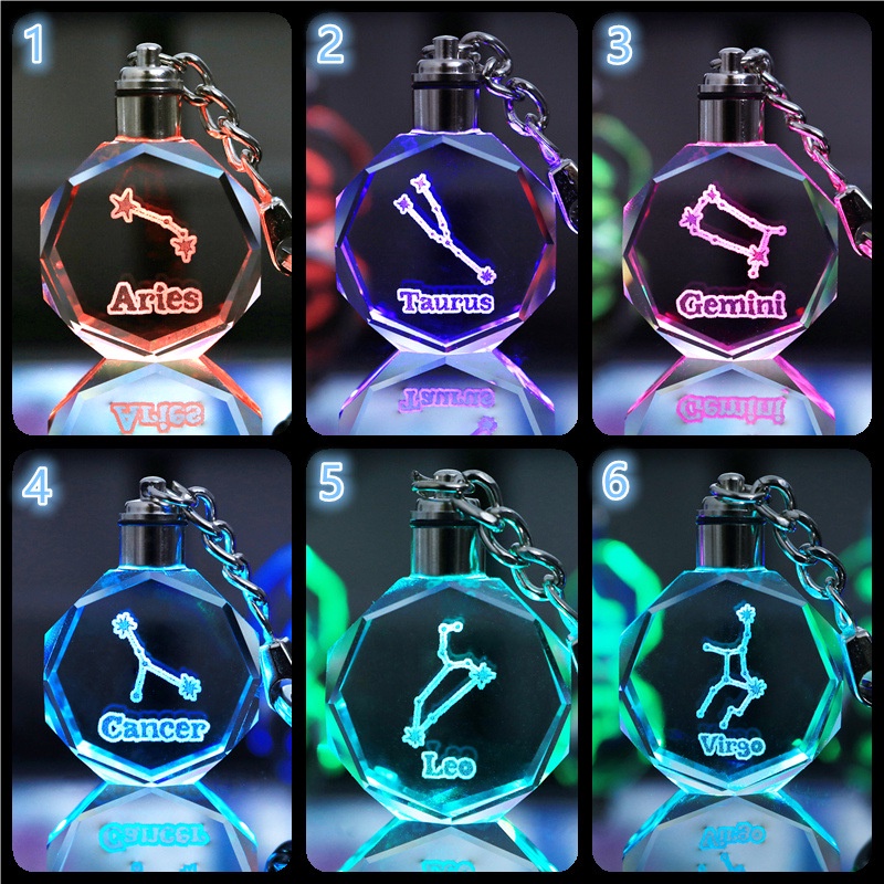 12 mười hai chòm sao pha lê móc khóa túi đi học cô gái cặp đôi sinh nhật trang trí đồ chơi trẻ em món quà nhỏ