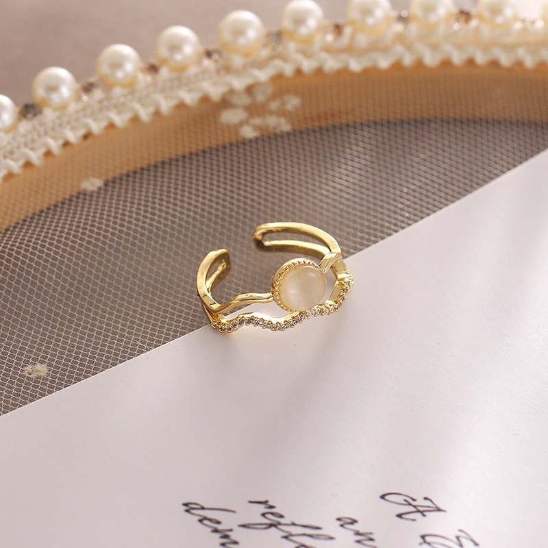Nhẫn opal hàn quốc nữ two-piece niche mở vòng ngón trỏ có thể điều chỉnh phong cách mát mẻ retro độc đáo nhẫn độc đáo