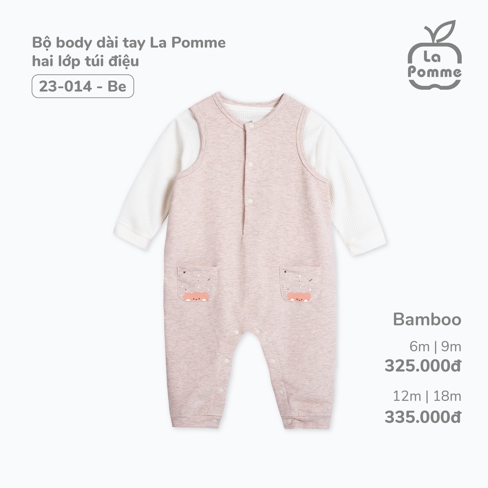 Bộ Body dài tay La Pomme hai lớp túi điệu - Be
