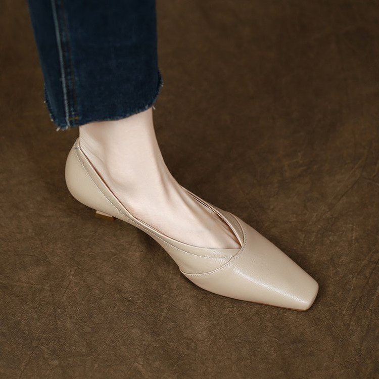 Giày cao gót thấp ngón chân nhọn màu đồng nhất (3-5cm) giày cao gót chuyên nghiệp cv dành cho nữ