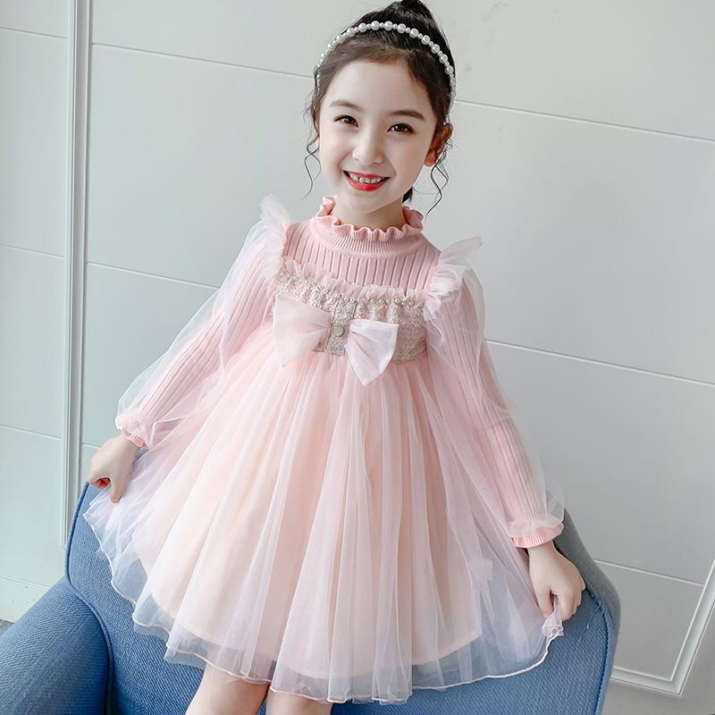 Váy công chúa cho bé gái váy dệt kim mùa thu và mùa đông cho bé gái