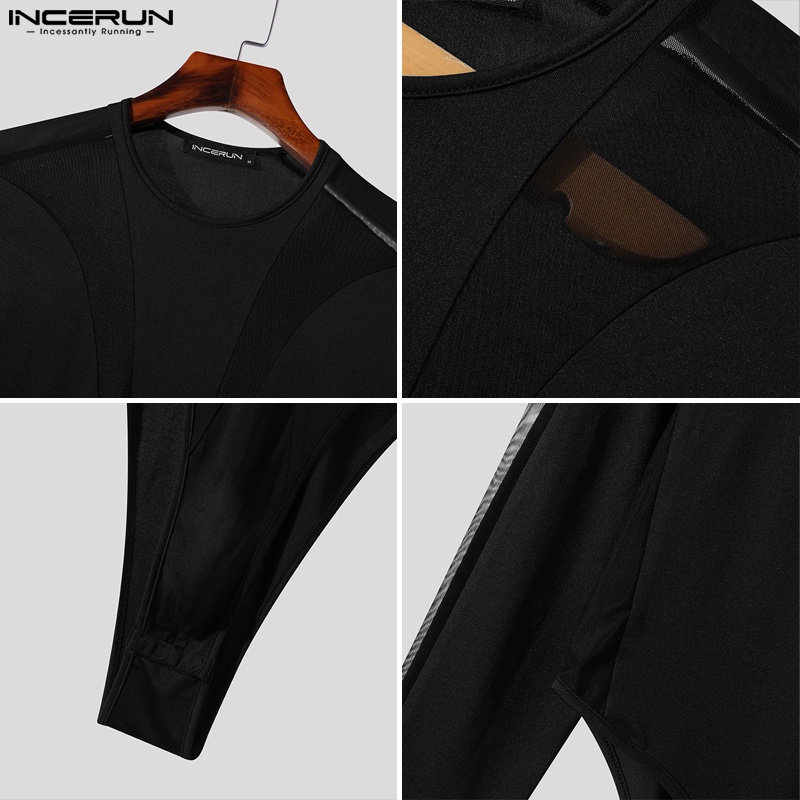 Áo liền quần INCERUN vải lưới dài tay thời trang gợi cảm dành cho nam