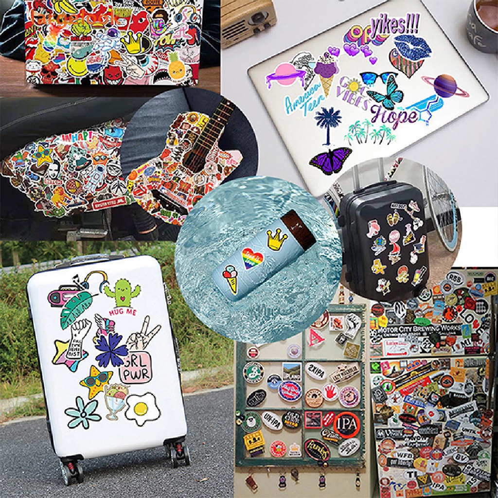 Bộ 56 Miếng Dán Họa Tiết Graffiti Hoạt Hình Màu Trắng Đen Trang Trí Xe Hơi / Vali / Laptop DIY