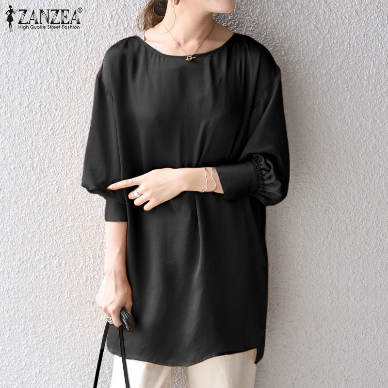 Zanzea Áo Kiểu Tay Phồng 3 / 4 Cổ Tròn Phong Cách Hàn Quốc Dành Cho Nữ