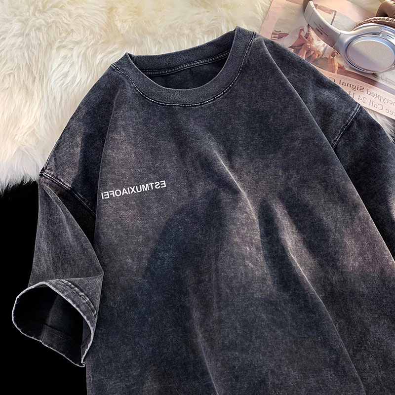 NRVP Áo Thun Đen 100% Cotton Tay Ngắn Dáng Rộng In Hoạ Tiết Độc Đáo