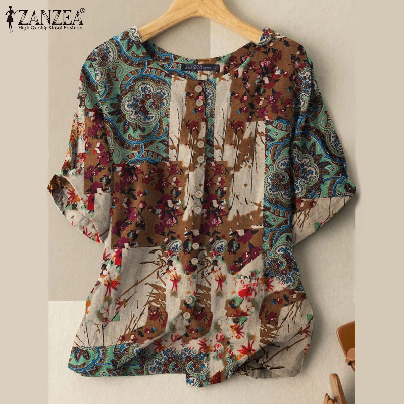 Zanzea Áo Thun Nữ Ngắn Tay Cổ Tròn In Hoa Thời Trang